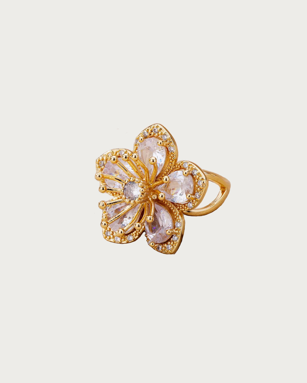 Denise White Flower Golden Ring