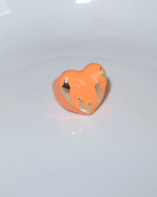 Pamela Enamel Heart Flame Pumpkin Orange Ring
