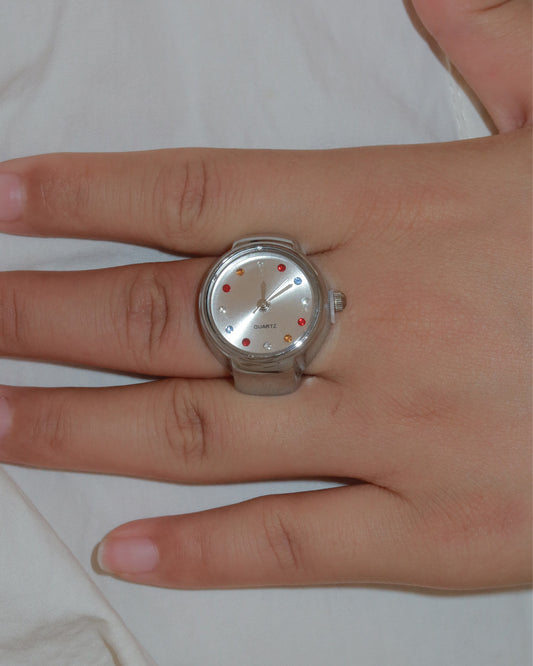 Solara Rainbow Accent Silver Watch Ring