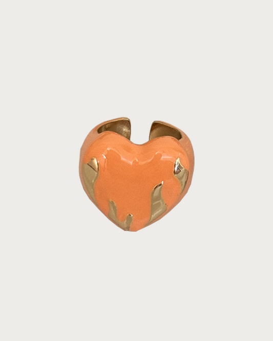 Pamela Enamel Heart Flame Pumpkin Orange Ring