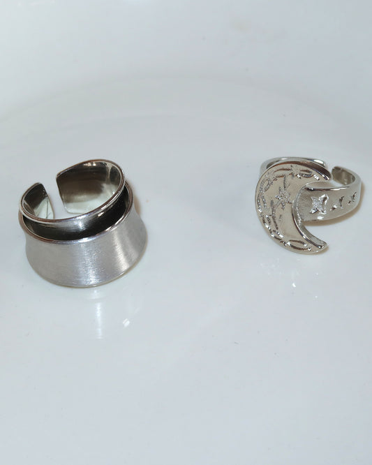 Queena Brushed Double-Layer Silver Ring