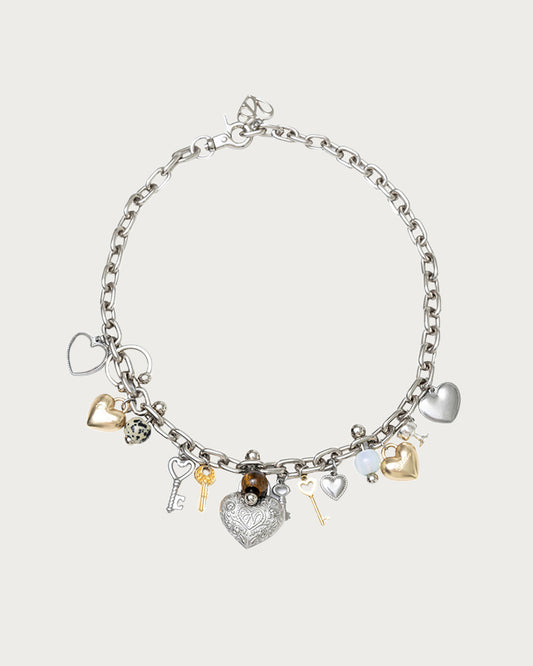 Vicky Love You Tiger Eye Hearts Charm Necklace