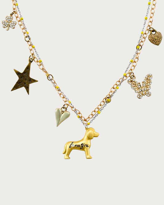 Myra Cute Dog Heart Star Golden Necklace