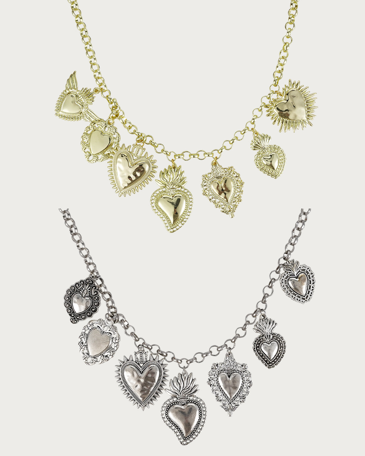 Frederica Hearts Golden & Silver Necklace Set