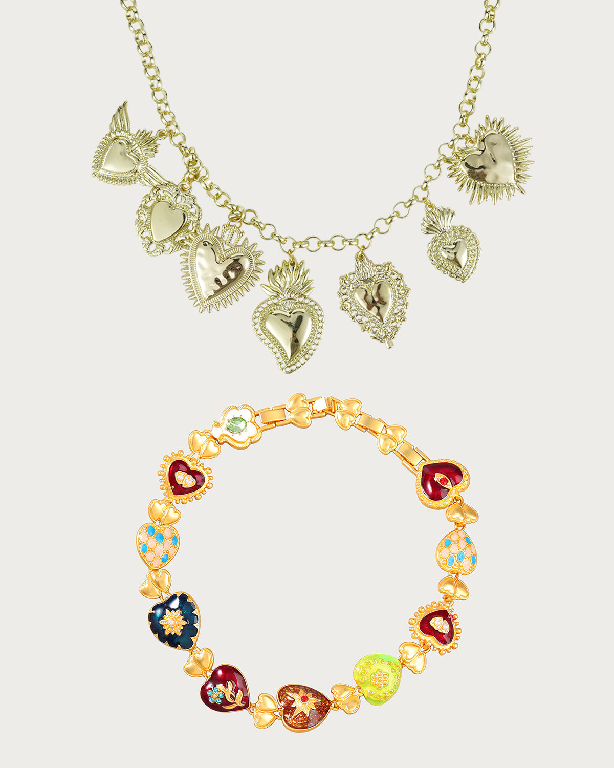 Frederica & Rebecca Vintage Heart Necklace Set