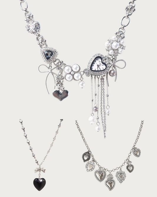 Jodie & Frederica & Ingrid Romantic Heart Silver Necklace Set