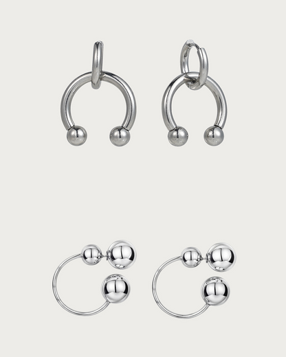 Chloe & Willa Horseshoe Silver Edge Earrings Set