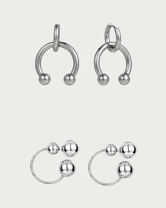 Chloe & Willa Horseshoe Silver Edge Earrings Set