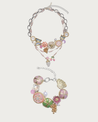Laurel & Rosalie Whimsical Strawberry Butterfly & Clover Silver Jewelry Set