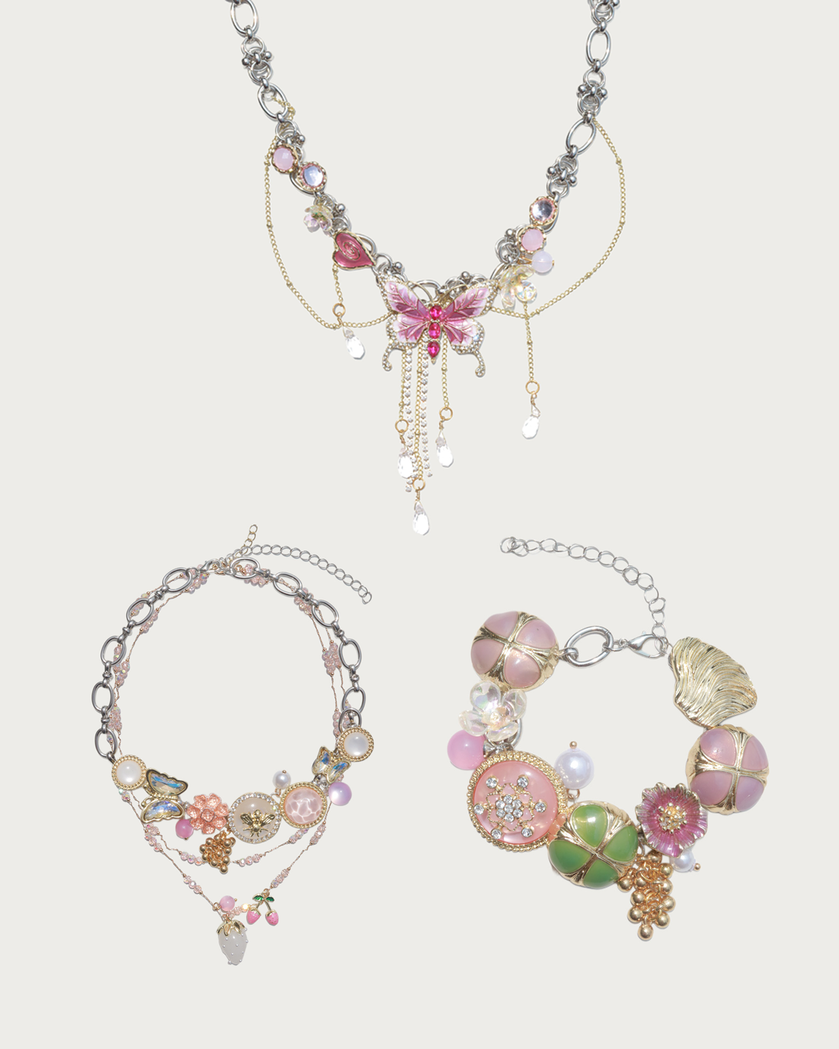 Laurel & Maelis & Rosalie Enchanted Butterfly & Clover Silver Jewelry Set
