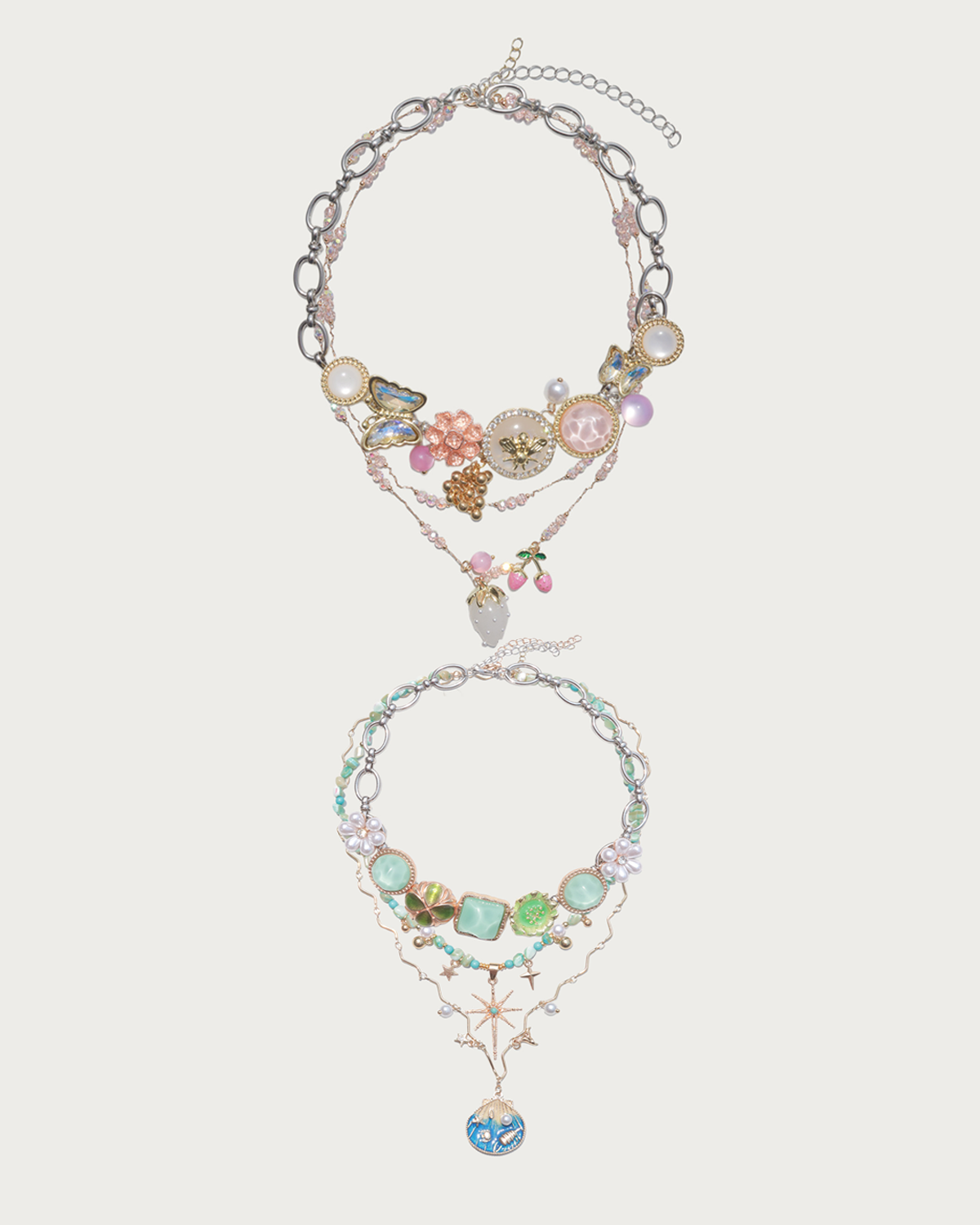 Laurel & Maristella Coastal Strawberry Butterfly Silver Necklace Set