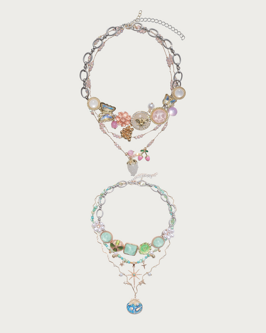 Laurel & Maristella Coastal Strawberry Butterfly Silver Necklace Set