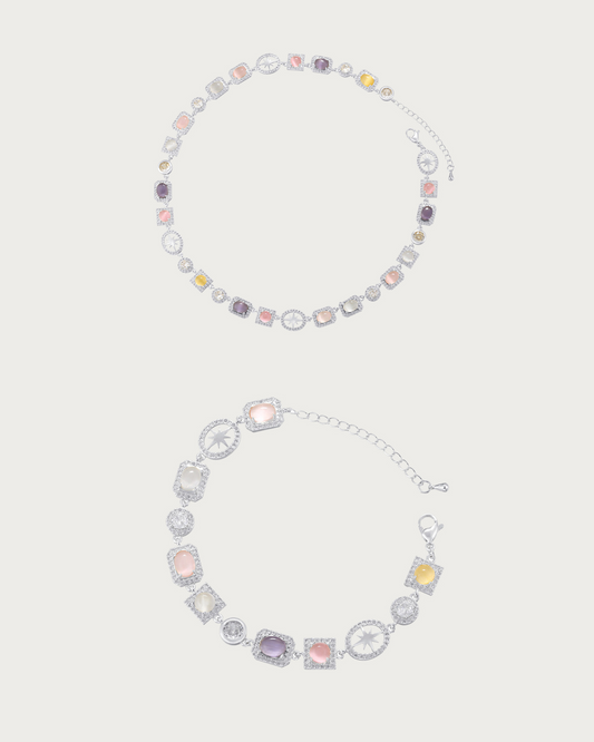 Shirley Colorful Crystal Geometric Silver Jewelry Set