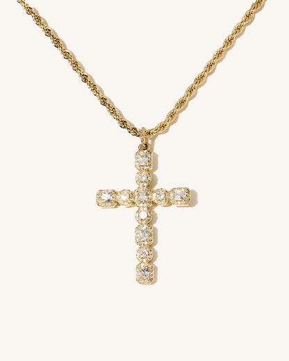 Collar dorado con cruz brillante