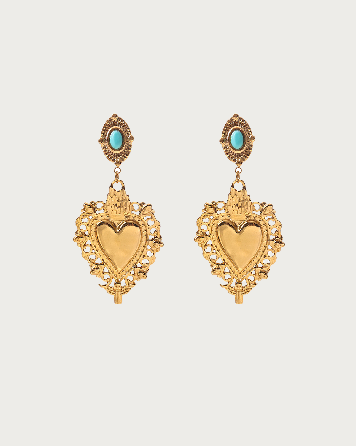Anila Vintage Heart Turquoise Drop Earrings