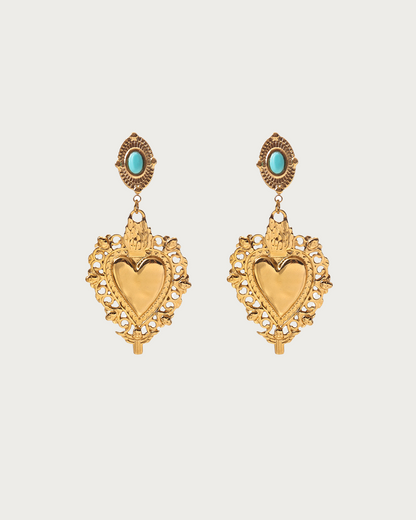 Anila Vintage Heart Turquoise Drop Earrings