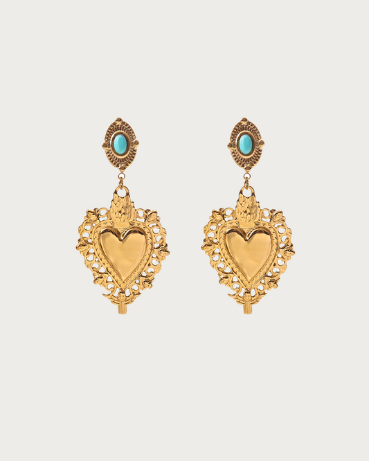 Anila Vintage Heart Turquoise Drop Earrings