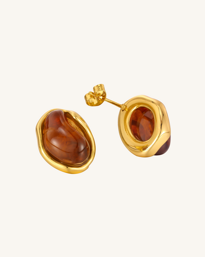 Pendientes de resina marrón dorados