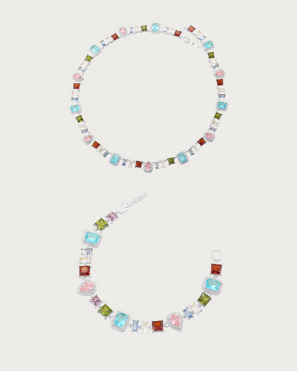 Prism Colorful Crystal Silver Bracelet & Necklace