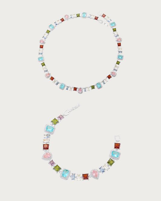 Prism Colorful Crystal Silver Jewelry Set