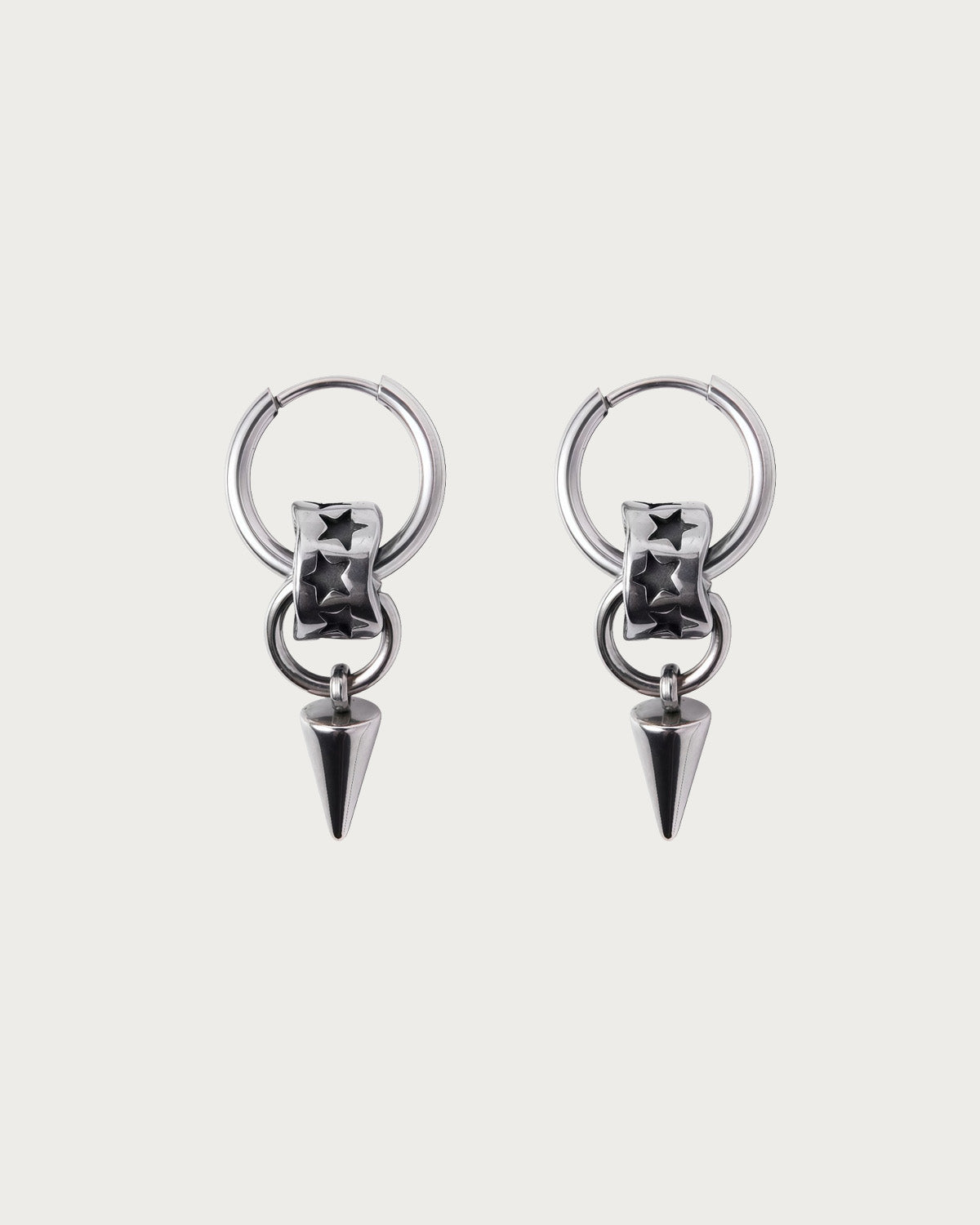 Vesper Rivet Black Star Silver Hoop Earrings