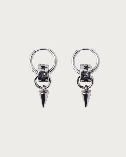 Vesper Rivet Black Star Silver Hoop Earrings