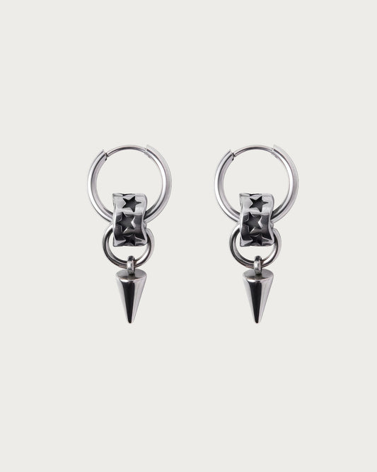 Vesper Rivet Black Star Silver Hoop Earrings