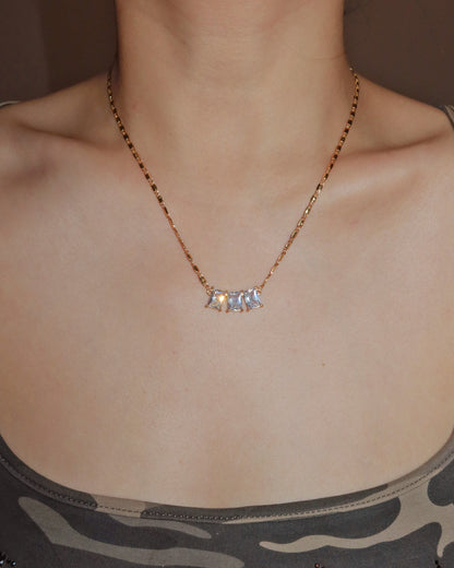 Lumiere Triple Zirconia Golden Chain Necklace