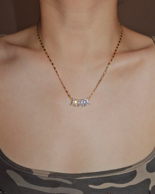 Lumiere Triple Zirconia Golden Chain Necklace