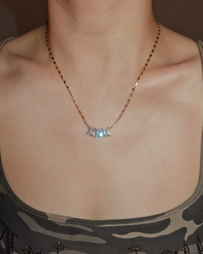 Lumiere Triple Zirconia Golden Chain Necklace