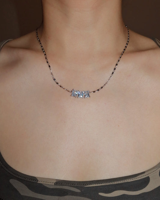 Lumiere Triple Zirconia Silver Chain Necklace