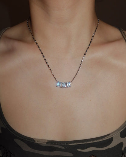 Lumiere Triple Zirconia Silver Chain Necklace