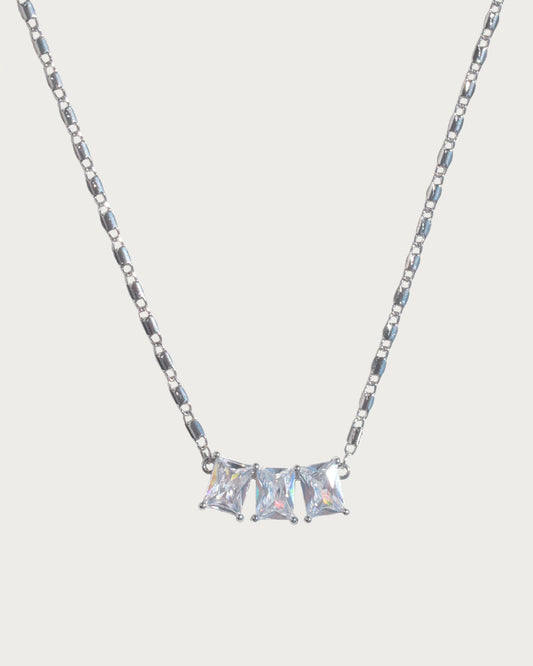 Lumiere Triple Zirconia Silver Chain Necklace