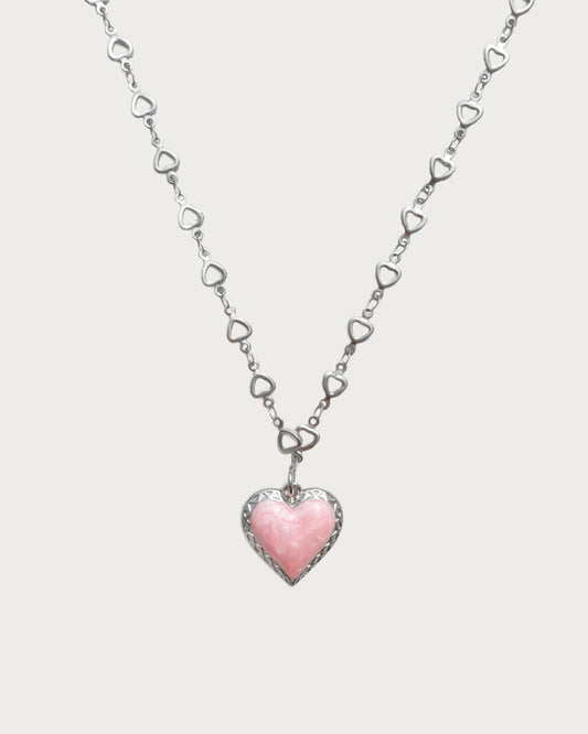Dopamine Pink Enamel Heart Pendant Necklace