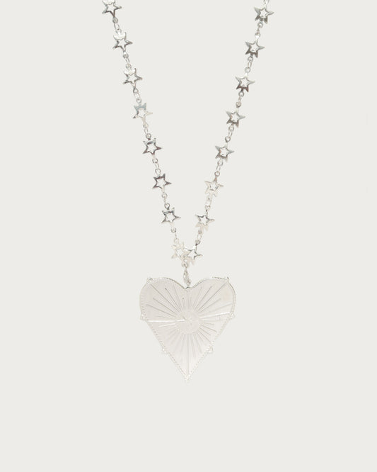 Janice Star Chain Heart Silver Pendant Necklace