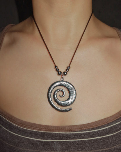 Xenia Spiral Cord Silver Pendant Necklace