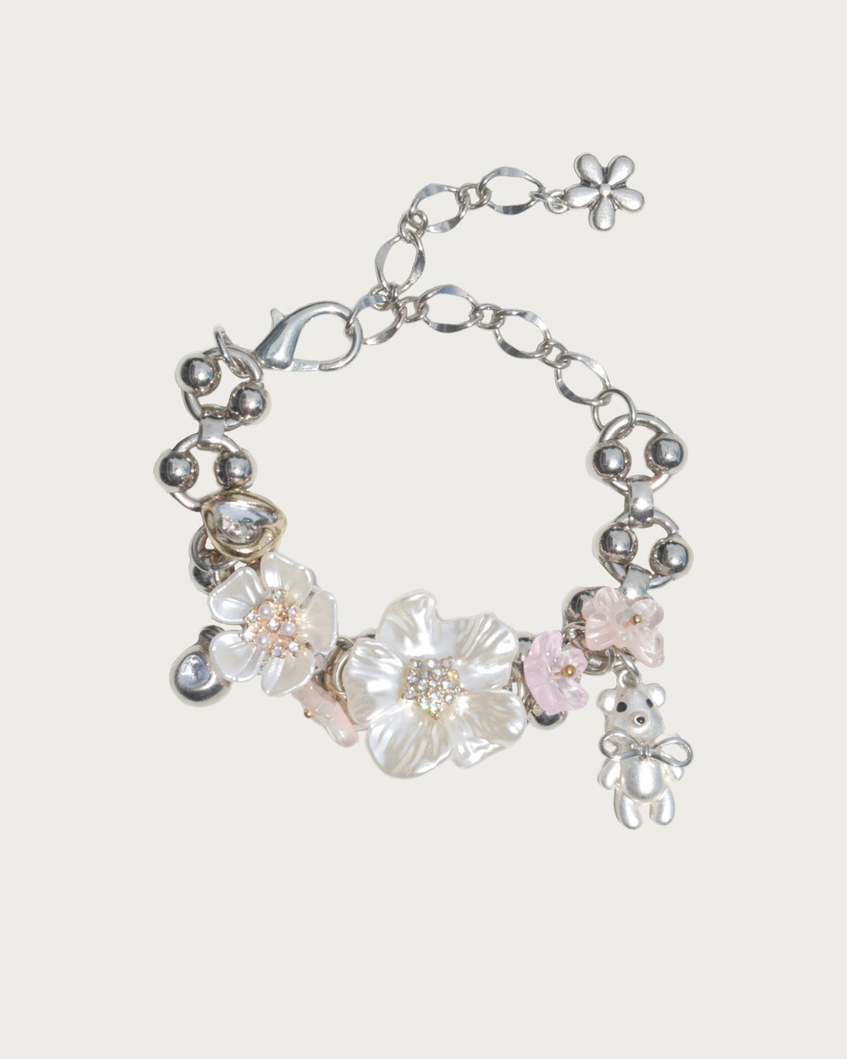 Saskia Blossom & Bear Charm Silver Bracelet