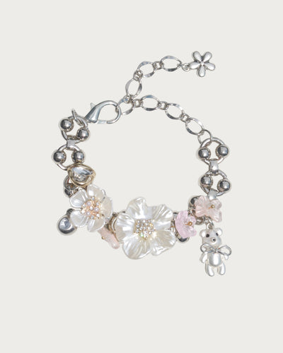 Saskia Blossom & Bear Charm Silver Bracelet
