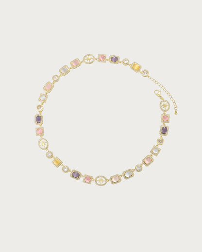 Shirley Colorful Crystal Geometric Golden Necklace