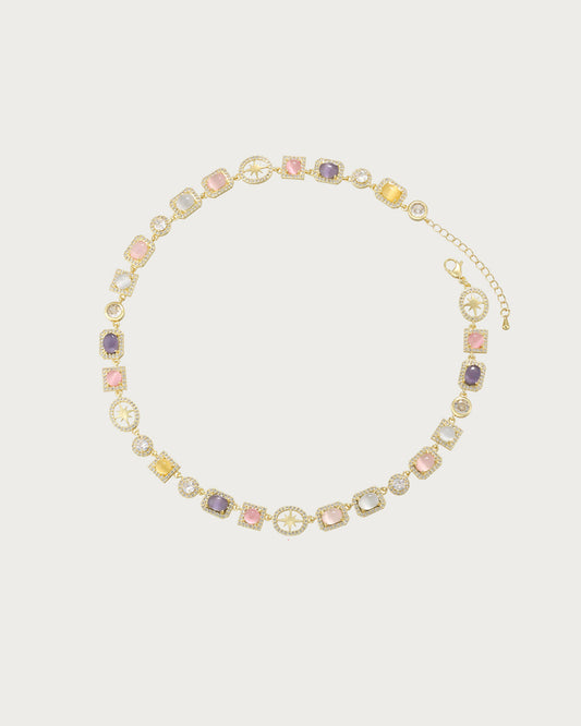 Shirley Colorful Crystal Geometric Golden Necklace