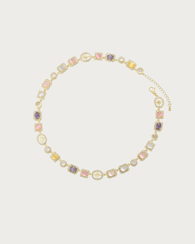 Shirley Colorful Crystal Geometric Golden Necklace