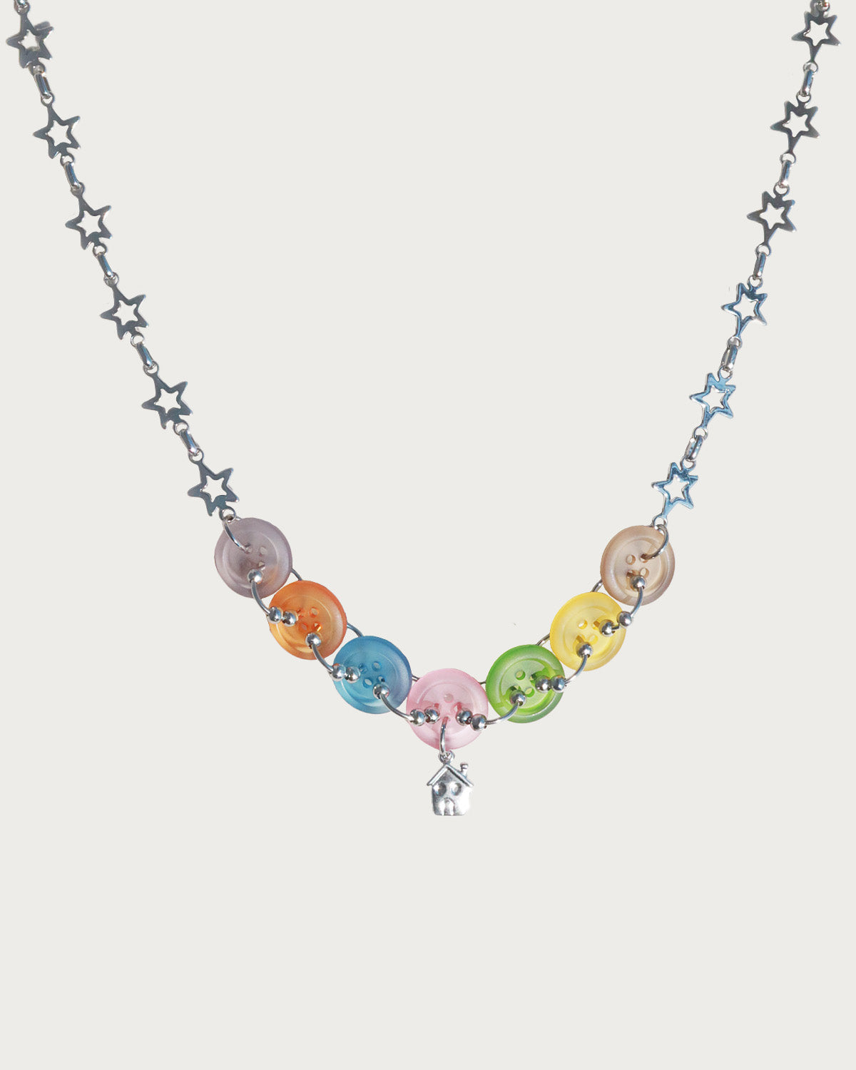 Olive Colorful Button Patchwork Star Pendant Necklace
