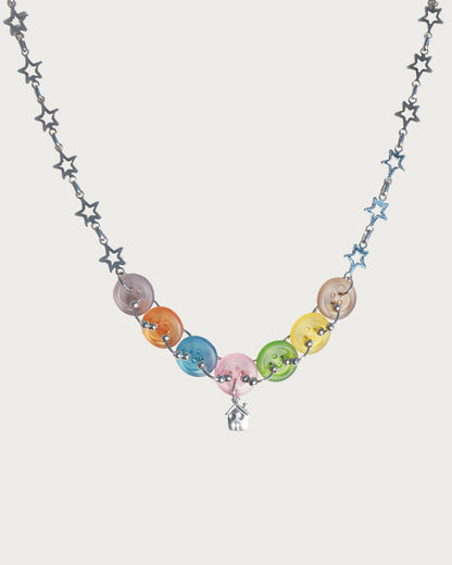 Olive Colorful Button Patchwork Star Pendant Necklace