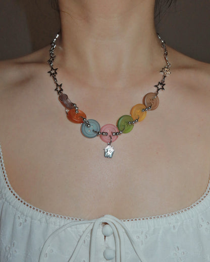 Olive Colorful Button Patchwork Star Pendant Necklace