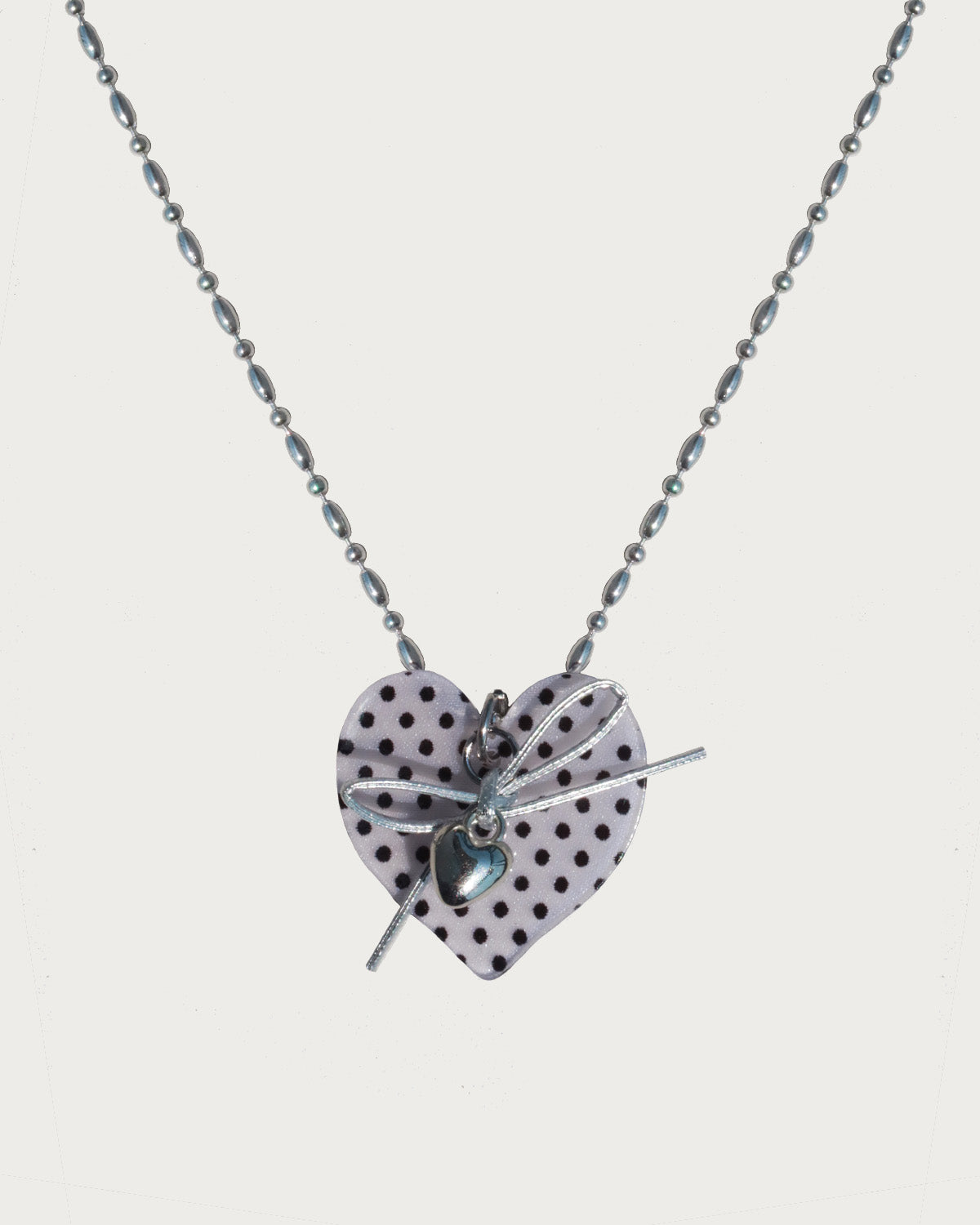 Quanna White Polka Dot Heart Bow Pendant Necklace