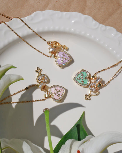 Genevieve Pink Reliquary Heart Golden Pendant Necklace