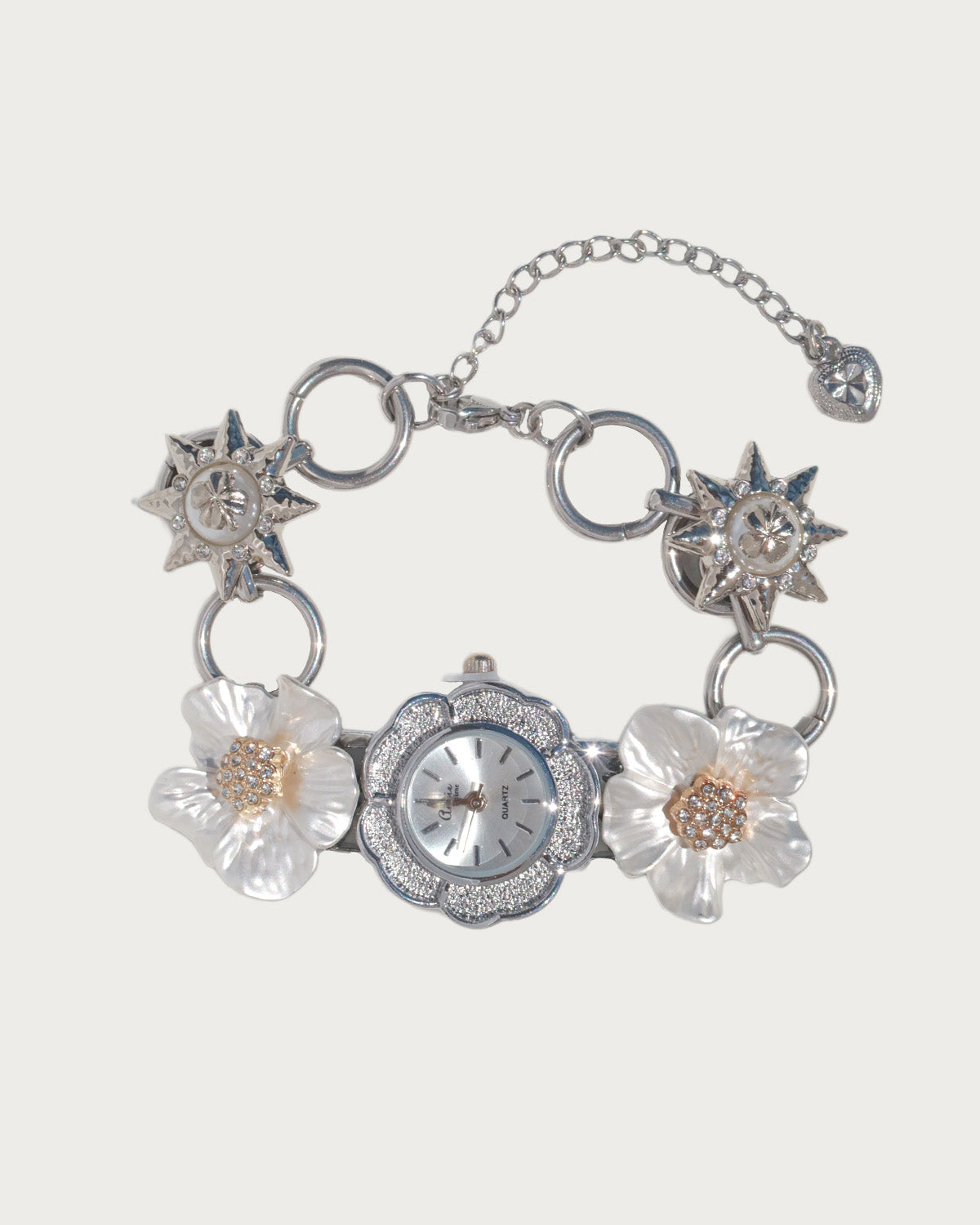 Celeste Bloom Vintage Flower Star Silver Watch Bracelet