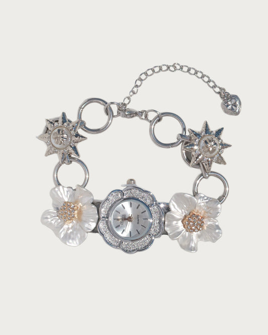 Celeste Bloom Vintage Flower Star Silver Watch Bracelet