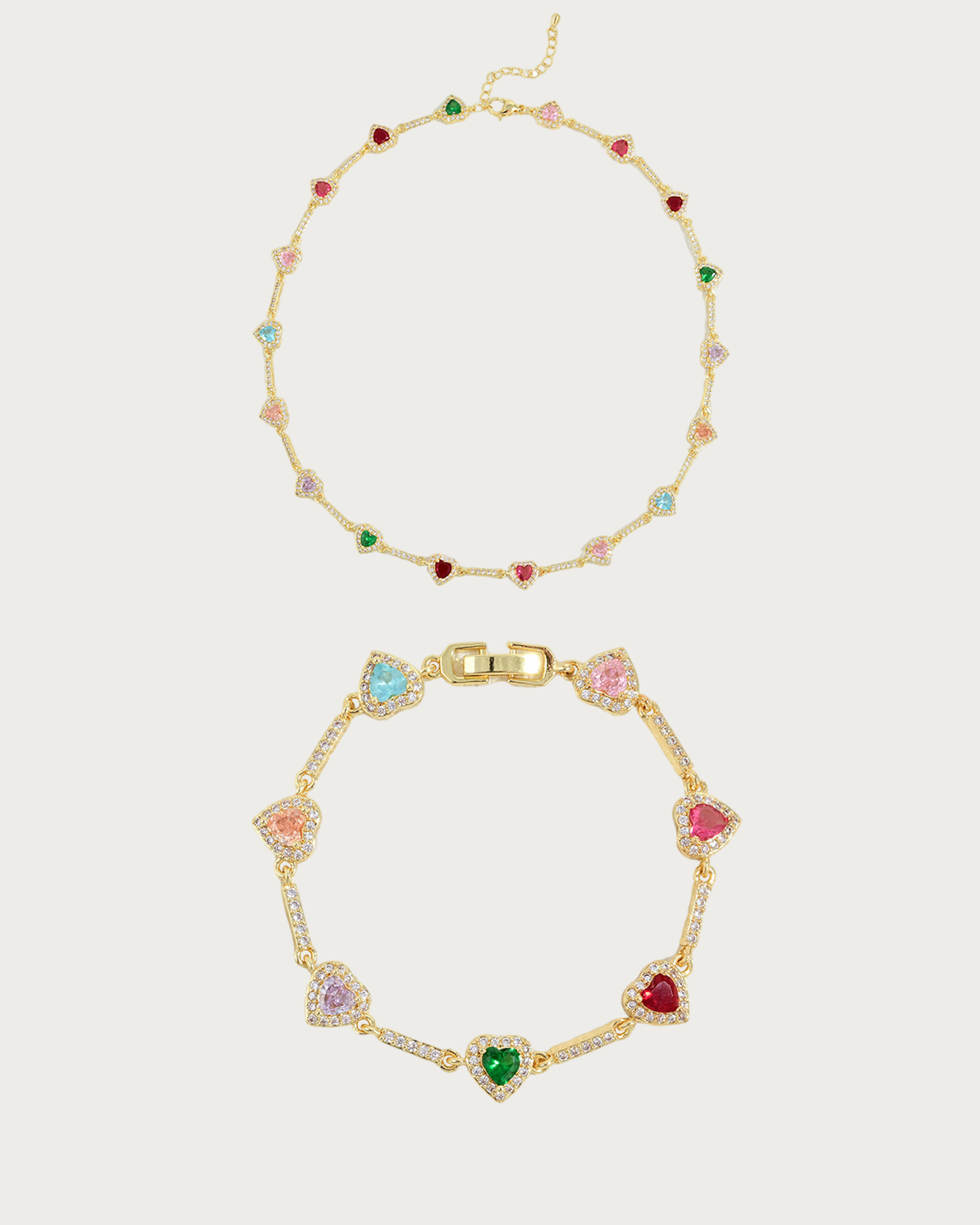 Amour Rainbow Colorful Heart Golden Bracelet & Necklace