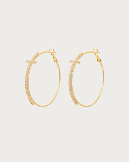 Angelina Divine Spark Cross Silver Hoop Earrings